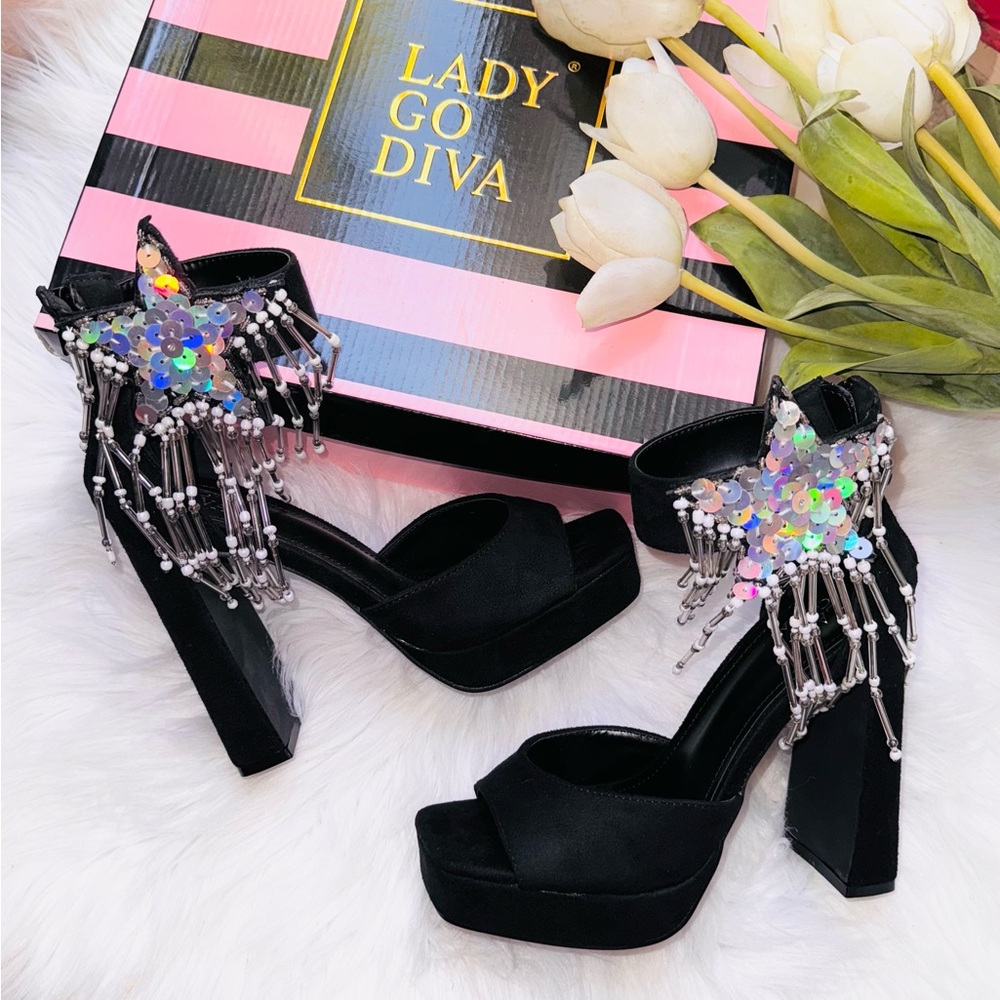 Dolls Kill Star Sequin Platform Heels